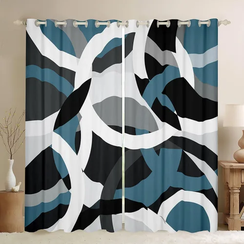 Vista 16 de Cortinas circulares geométricas para dormitorio, sala de estar, niñas, niños, retro, con ojales, cortinas de ventana con ojales, decoración