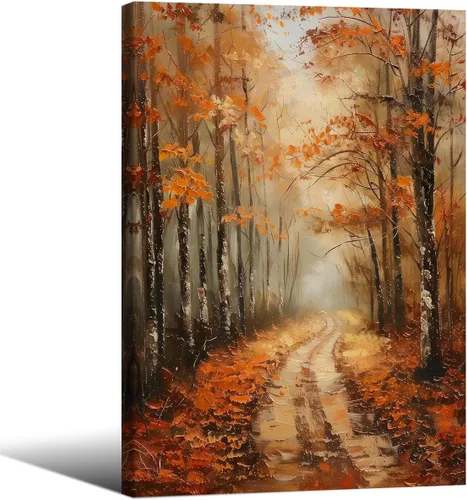 Vista 28 de Póster de paisaje campestre y lago, arte de pared de paisaje de naturaleza otoñal, 08 x 10 pulgadas, marco negro, pintura al óleo vintage de otoño