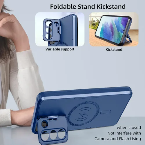 Vista 2 de Funda para teléfono Galaxy 21S FE 5G, diseñada para Galaxy S21 FE con protector de lente de cámara, soporte de anillo de cámara integrado