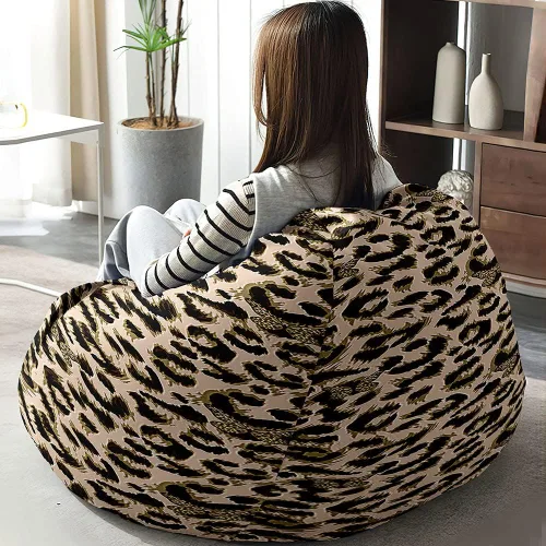 Vista 3 de Lukery Puf de almacenamiento con estampado de leopardo 3D para niños y adultos, puf rellenable (sin relleno), puf lavable para sala de estar, sofá