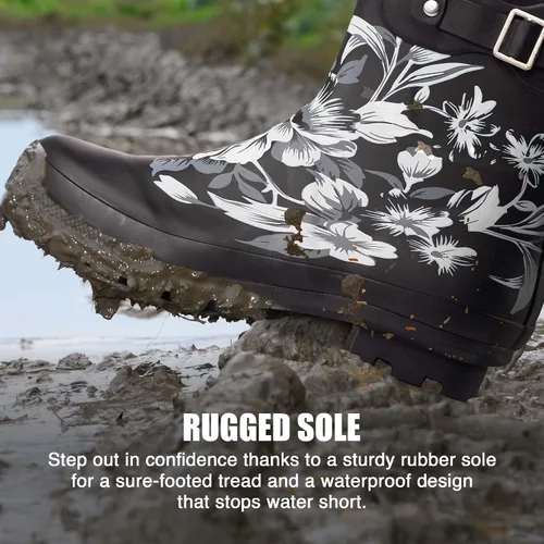 Vista 8 de NORTY Botas de goma para mujer Zapatos de lluvia impermeables por encima del tobillo para el trabajo y la recreación Calzado para todo