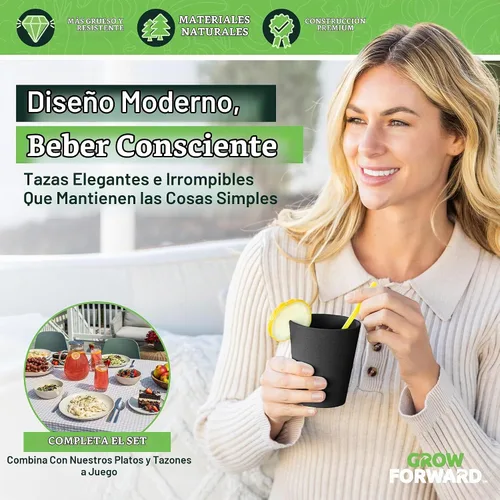 Vista 5 de Grow Forward Vasos de paja de trigo prémium – Vasos de plástico duro irrompibles sin BPA de 13 y 20 onzas – Vasos de plástico ligero reutilizables