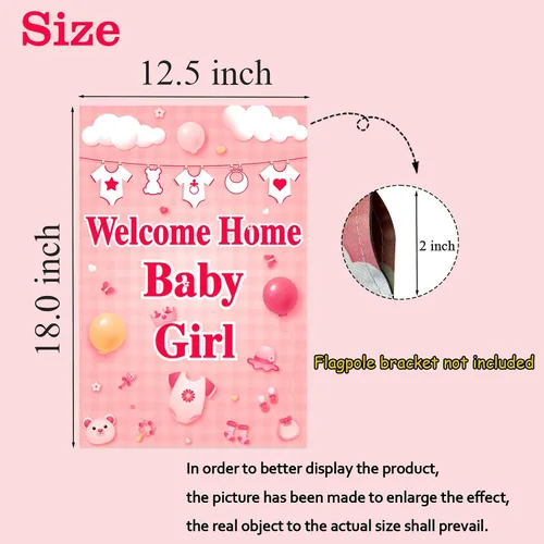 Vista 2 de Labakita Bandera de jardín con texto en inglés «It's a Girl» con texto en inglés «It's a Girl» («It's a Girl») para niñas, decoración de baby shower