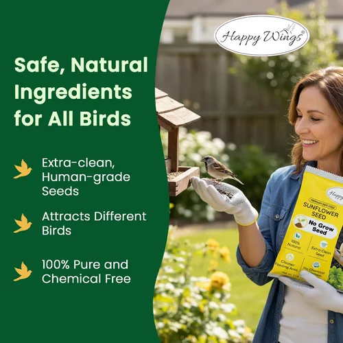 Vista 5 de Happy Wings Semillas de Girasol de Aceite Negro – Alimento para Aves Silvestres de 5 libras para Cardenales, Pinzones y Carboneros – Alimento
