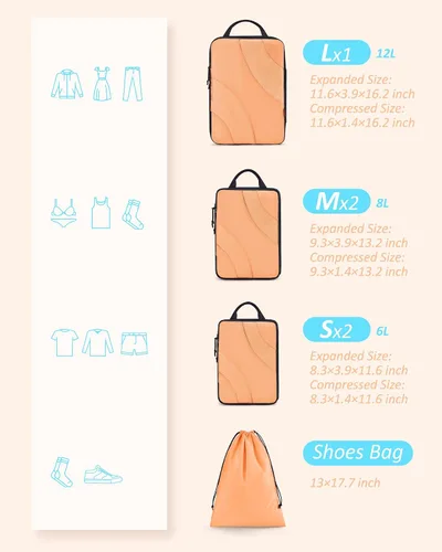 Vista 2 de BAGSMART - Juego de 6 cubos de compresión para maletas, organizadores de maleta de compresión y cubos de viaje para equipaje, organizador