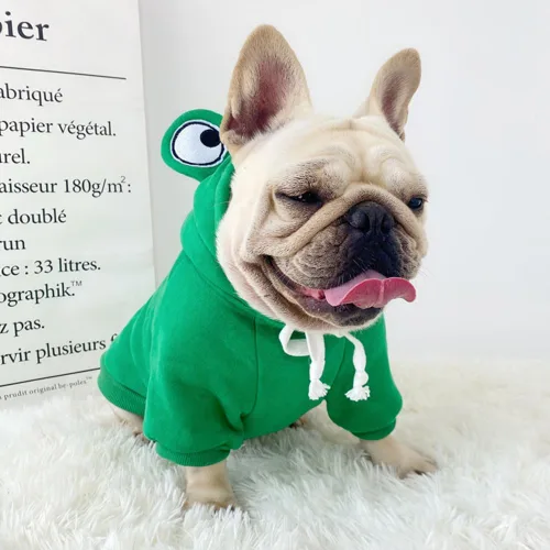 Vista 2 de ANIAC Ropa divertida para mascotas para perros pequeños, gatos, hembras, machos, cachorros, sudadera cálida con capucha para perros, abrigo con Verde