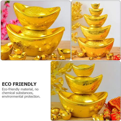 Vista 4 de Estatua china de Feng Shui Yuan Bao, 12 unidades, tono dorado, dinero de la suerte para la suerte, decoración de escritorio, tamaño S, Feng Shui