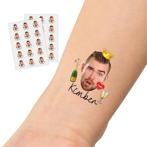 Vista 6 de InterestPrint Tatuajes temporales personalizados de despedida de soltera con foto de texto, tatuaje de cara de bola de discoteca, tatuaje de novia