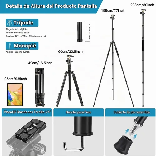 Vista 2 de Trípode DSLR Profesional para Fotografía - Alto, Ligero y Resistente - Miras de Detección, Telescopio y Prismáticos - Unidad de Trípode Completa