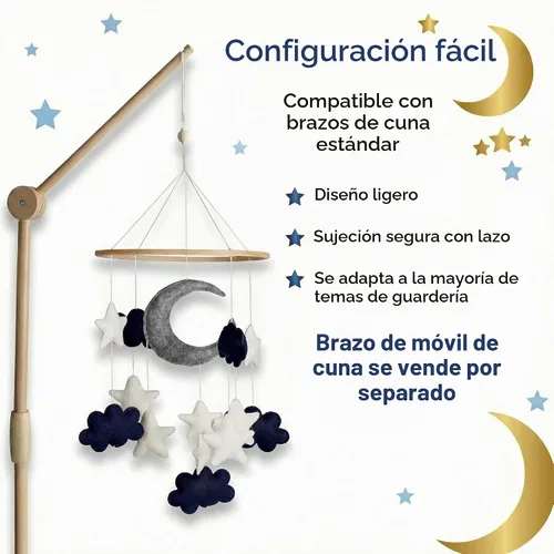 Vista 3 de Móvil para bebés - Luna azul, estrellas y nubes para cuna