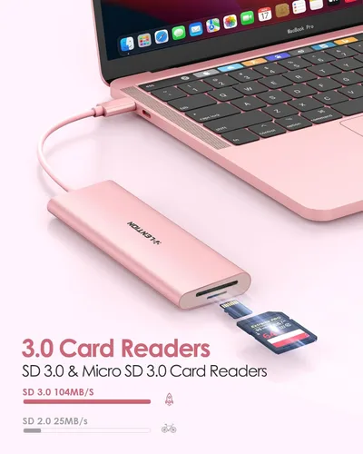 Vista 3 de LENTION Hub multipuerto USB C 7 en 1 con HDMI 4K, 100 W PD, 3 puertos USB 3.0, lector de tarjetas SD/MicroSD compatible con MacBook Pro/Air/Neo Oro