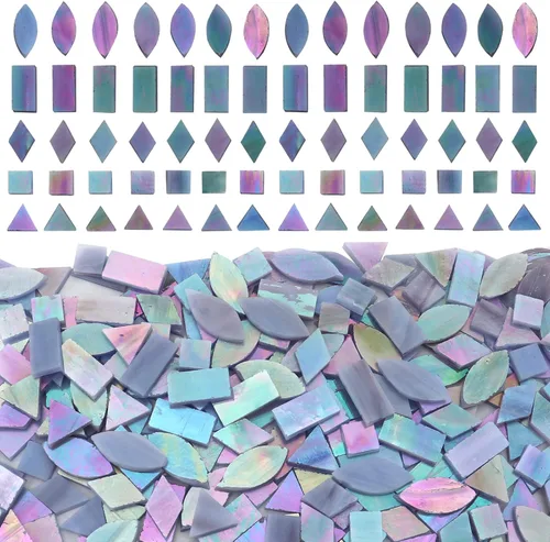 Vista 6 de LITMIND Azulejos de Mosaico de Vidrio Iridiscente Estilo Vitral para Manualidades, 240 Piezas 5 Formas Mixtas de Piezas de Vidrio de Mosaico, Kits