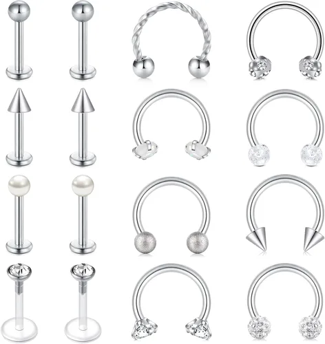 Vista 10 de Zolure 16g Anillos de labio de herradura, joyería labret, anillo de barra de labio, anillo de pico, joyería de mordida de serpiente, pendientes