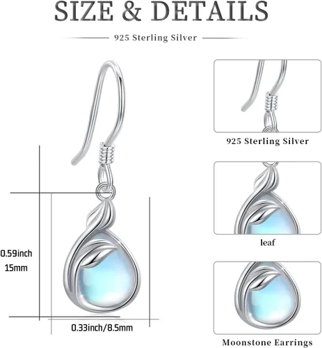 Vista 3 de Dangle Moonstone Turquoise Earrings for Women S925 Sterling Silver LeafDaisyStarFiligreeCeltic KnotFlower of LifeAmethyst Earrings for Gifts Jewelry