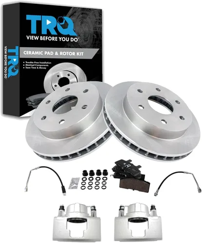 Vista 53 de TRQ Juego de pastillas de freno delanteras y rotores de cerámica, pinzas, mangueras, compatibles con Honda Odyssey 2005-2010