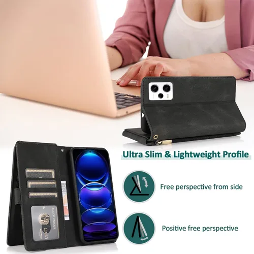 Vista 2 de Compatible con Xiaomi Redmi Note 12 Pro Plus/Pro+ 5G Wallet Case Protector de pantalla y cremallera Funda de cuero retro Flip Cover Titular
