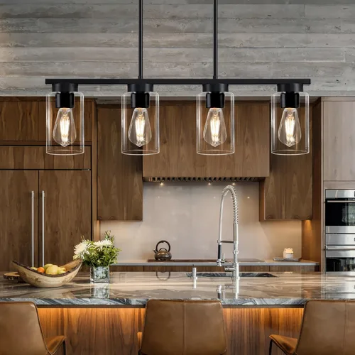 Vista 2 de Luces de isla para cocina, 4 luces negras para comedor sobre mesa, iluminación moderna para isla de cocina, casa de campo, isla de cocina, lámparas