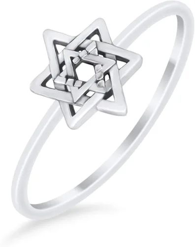 Vista 2 de Blue Apple Co. Star of David - Anillo de plata de ley 925 maciza, Plata de ley 925