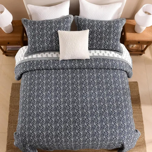 Vista 7 de SahSahCasa Juego de edredón tamaño Queen, juego de ropa de cama 100% algodón, patrón botánico, color liso, elegante, ligero, acolchado para cama
