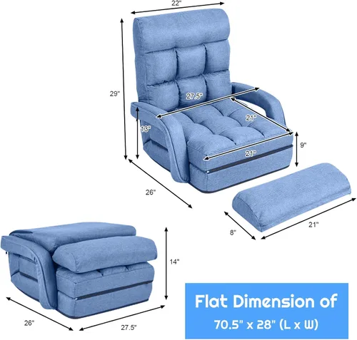 Vista 3 de COSTWAY Silla de piso ajustable, silla plegable de sofá perezoso con 5 posiciones