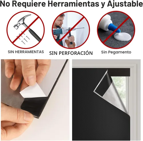 Vista 6 de SAUIRS Persianas enrollables opacas, sin cordón, para ventanas de interior, sin herramientas, sin taladro, tela con aislamiento térmico UV