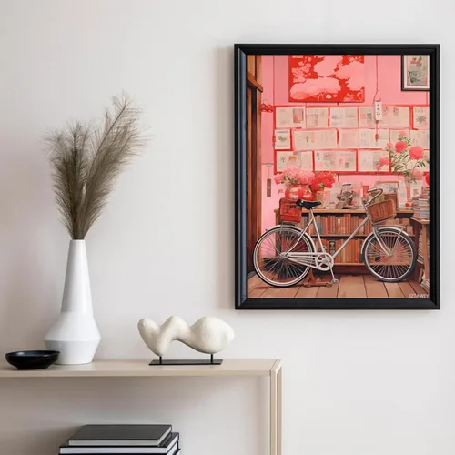 Vista 2 de IZTAWEY Arte de pared retro preppy de los años 90, impresiones artísticas de libros de bicicleta rosa, póster de arte Y2k femenino estampado