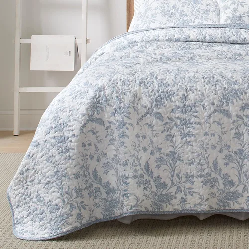 Vista 13 de Laura Ashley - Juego de edredón individual, juego de ropa de cama reversible de algodón con funda de almohada adicional, decoración del hogar