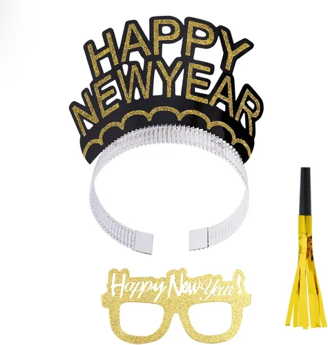 Vista 7 de obmwang 36 piezas de suministros para fiesta de Año Nuevo, incluyendo lentes de feliz año nuevo diadema y fabricantes de ruido metálico con flecos