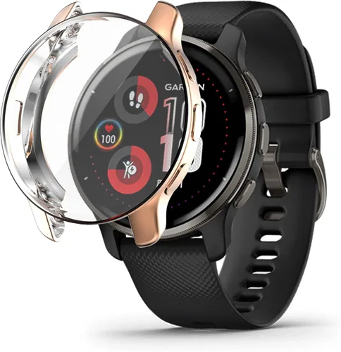 Vista 8 de Funda compatible con Garmin Venu 2 Plus Watch Protector de pantalla, funda protectora completa, accesorios de parachoques de TPU suave (rosa)