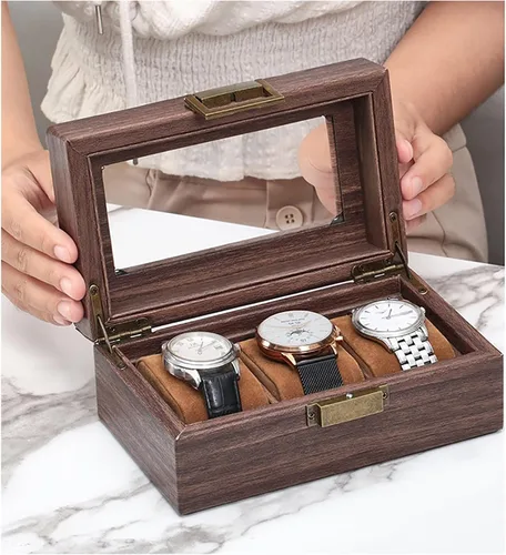 Vista 3 de UnionPlus Caja organizadora de relojes de viaje, colección organizadora de almacenamiento de relojes, piel sintética de alta calidad