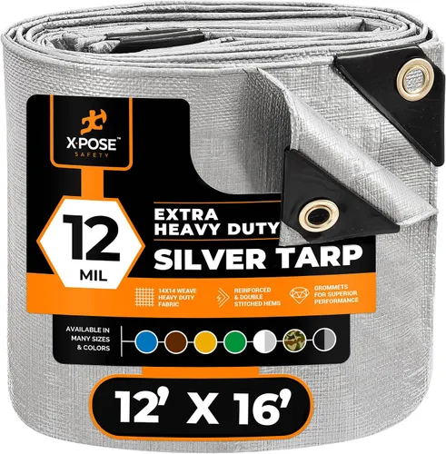 Vista 126 de Xpose Safety Lona protectora de polietileno plateado resistente de 5 x 7 pies - Funda protectora multiusos - Duradera, resistente al agua