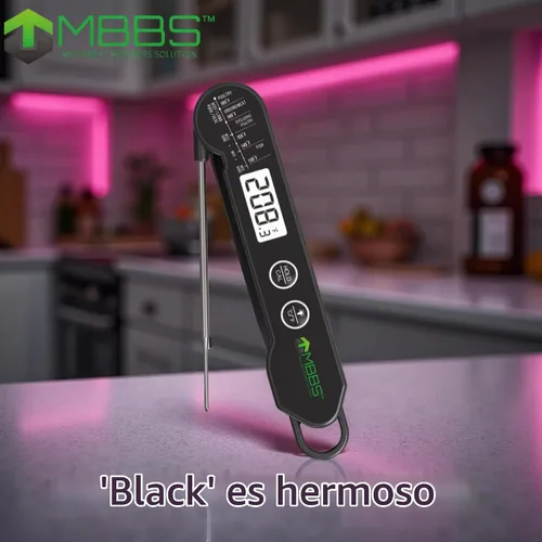 Vista 2 de Termómetro de carne digital MBBS con sonda plegable Lectura instantánea, ultrarrápida y retroiluminada 100% impermeable (IP66) para cocina