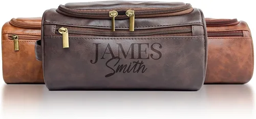 Vista 9 de Xpanrous Neceser personalizado para hombre – Kit de piel sintética grabada con nombre o iniciales personalizados, bolsa de afeitar de viaje hecha a