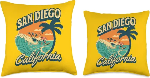 Vista 3 de San Diego Beach California Surfing Surf Ocean USA Almohada San Diego, 16 x 16, multicolor