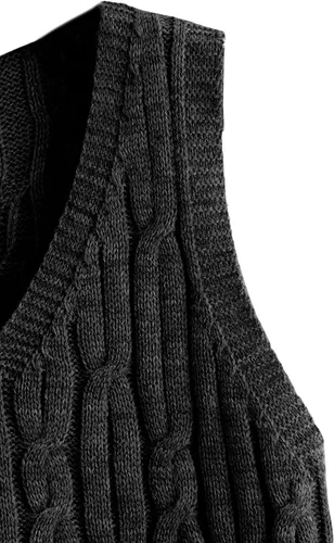 Vista 3 de Romwe Suéter corto de punto trenzado para mujer, estilo preppy, sin mangas, cuello en V, camiseta sin mangas
