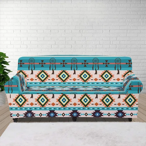 Vista 8 de Funda de sofá de alta elasticidad con patrón de geometría azteca atrapasueños, acogedor protector de sofá apto para sofá de 1 cojín, accesorios