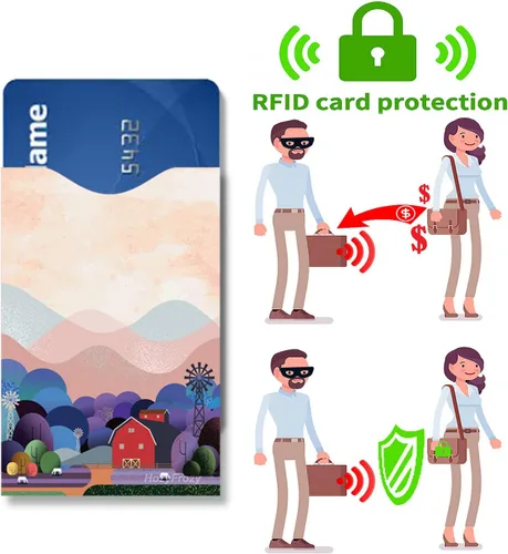 Vista 6 de 8 fundas de bloqueo RFID, diseños únicos y artes en morado, soporte antirrobo, protector de tarjeta de crédito, fácil de reconocer, resistente