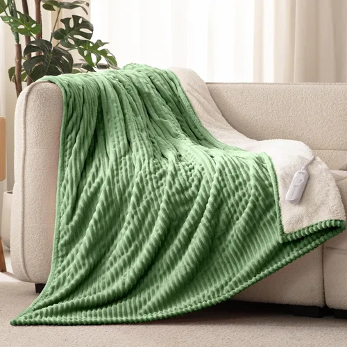 Vista 21 de Reaks - Manta eléctrica térmica de franela sedosa y sherpa, manta de calentamiento con 5 niveles de calor y 3 horas de apagado automático, regalos