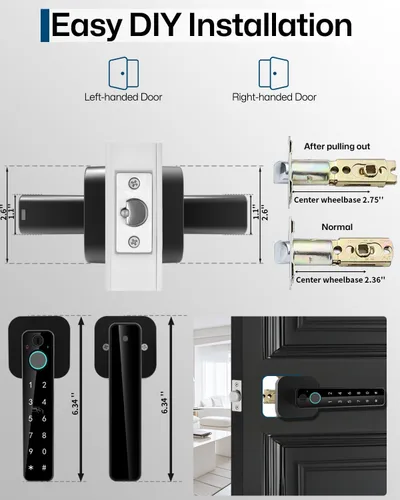 Vista 9 de Cerradura inteligente de huella dactilar 5 en 1, perilla digital de entrada sin llave, control de aplicación Bluetooth, tarjeta y llave, perilla
