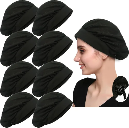 Vista 10 de Paquete de 4 u 8 gorros de chef para cocina, gorra de chef ajustable para servicio de alimentos, redes para el cabello, reutilizables, lavables