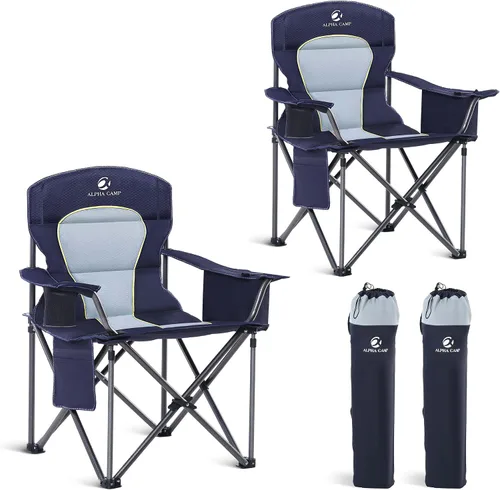 Vista 10 de LET'S CAMP - Silla de camping plegable de gran tamaño, resistente, acolchada, para exteriores, con soporte para tazas, capacidad de peso de 450