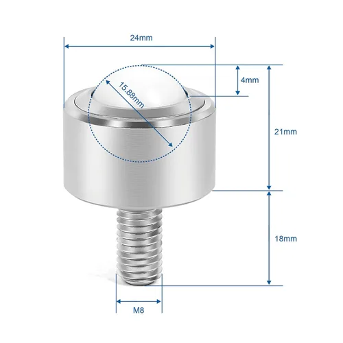 Vista 6 de Ball Caster Roller Transfer Bearing - Ball Transfer Unit Appliance Caster Transmission 5/8 Inch M8,Stud Mounted,Thread Stem,Nylon & Carbon Steel,150