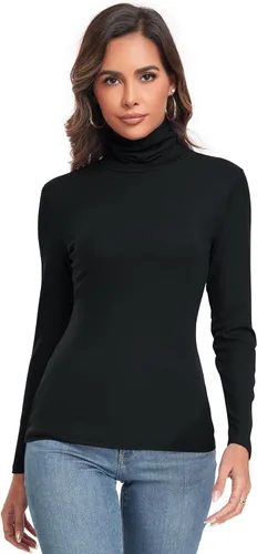 Vista 3 de Camiseta de manga larga para mujer, casual, ligera, cuello alto, ajustada, térmica, activa