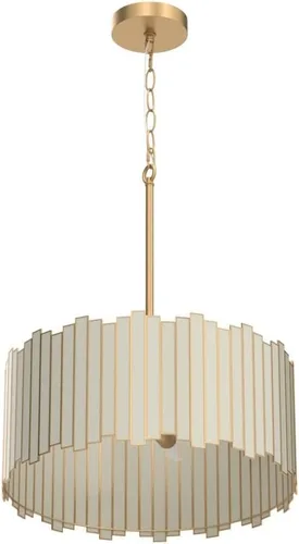 Vista 4 de Durent Lighting Candelabro de tambor dorado de 4 luces moderno con pantalla de vidrio crema, lámpara colgante de techo redonda de 16 pulgadas