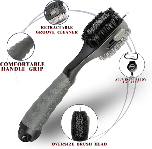 Vista 2 de CHAMPKEY PRO - Cepillo retráctil para palos de golf, cabezal de cepillo de gran tamaño con agarre de goma suave y limpiador de ranuras retráctil