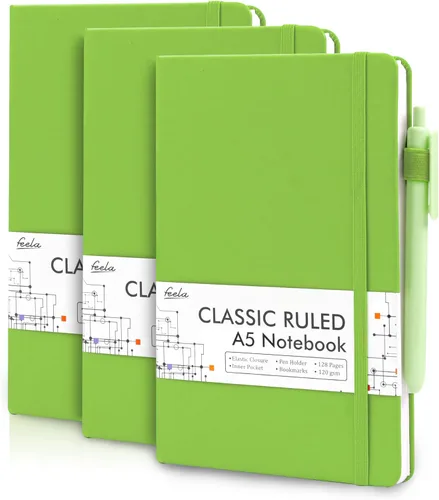 Vista 27 de feela Paquete de 3 Cuadernos Diarios a Granel, Cuaderno de Tapa Dura Clásico con Rayas Rayado Diarios con Soporte para Bolígrafo para Mujeres Niñas