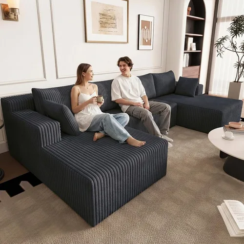 Vista 43 de Sofá seccional Cloud de 96 pulgadas, sofá deshuesado para sala de estar, sofá modular con asiento profundo, sofá de pana cómodo y esponjoso con Negro
