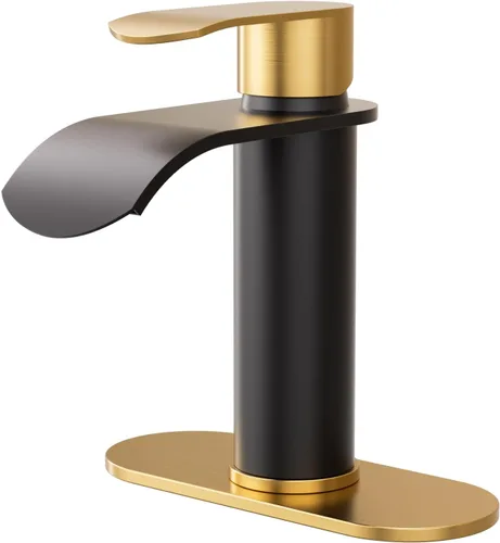 Vista 10 de Canilla para lavabo de recipiente color negro para baño: WOWOW - Canilla de baño alta de una sola manija - Canilla mezcladora de caída en cascada