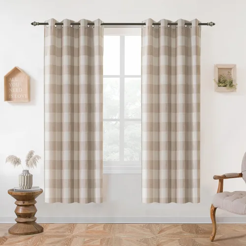 Vista 33 de Cortinas de cuadros de búfalo DriftAway a cuadros negro y blanco extralargas con tratamiento ojo de sargento para dormitorio y sala de estar