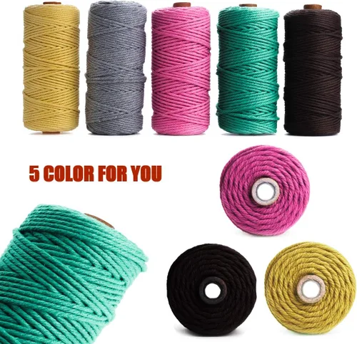 Vista 5 de HAPYLY - Cuerda de algodón natural para macramé, 0.118 pulgadas x 109 yardas, cuerda de algodón de colores para manualidades, tejer, colgar plantas